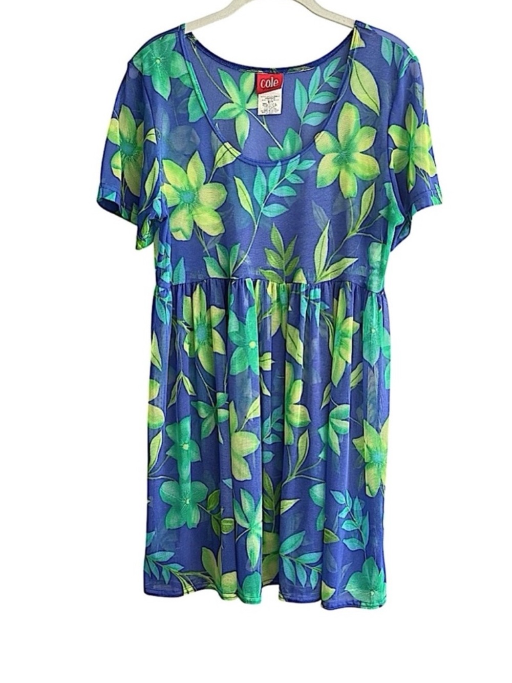 Cole of California Swim Coverup Dress Floral Net Blue Green Size S/M